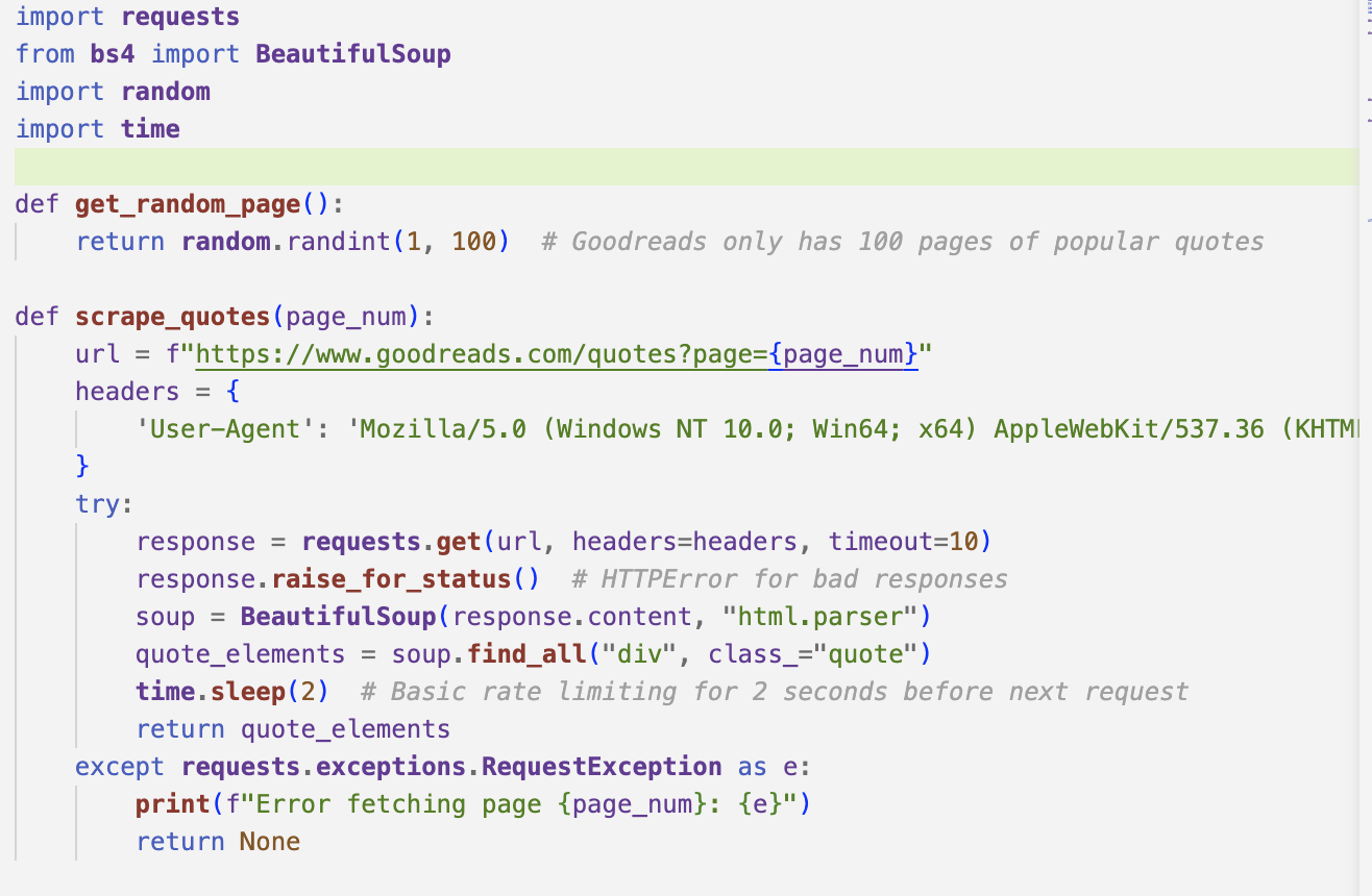 Screenshot of Python code