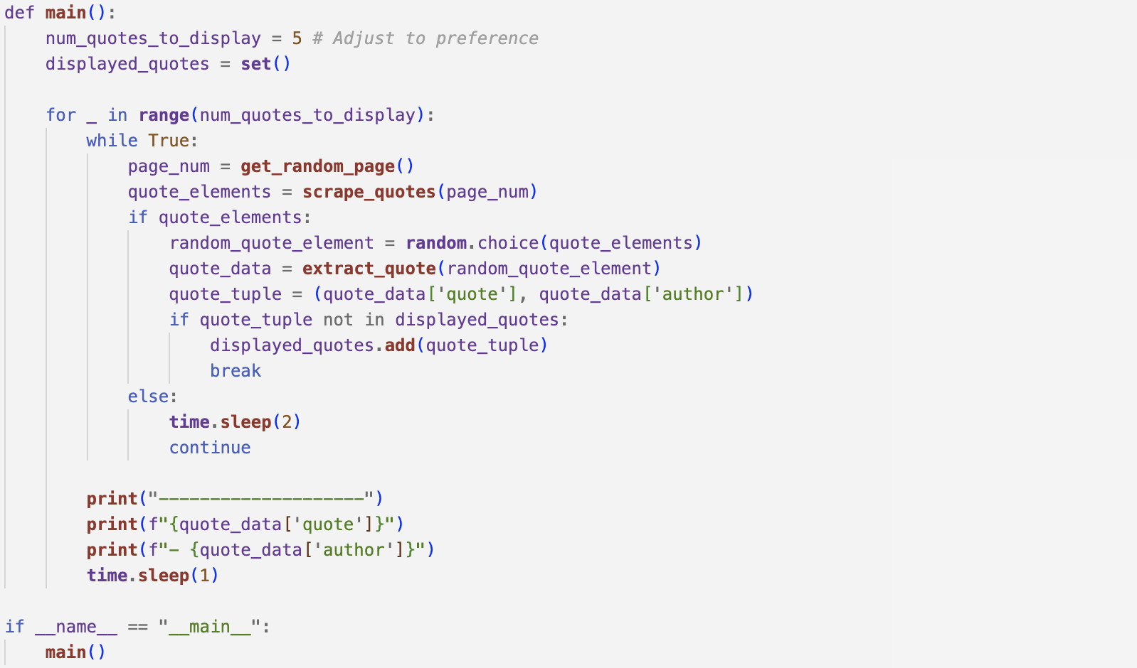 Screenshot of Python code